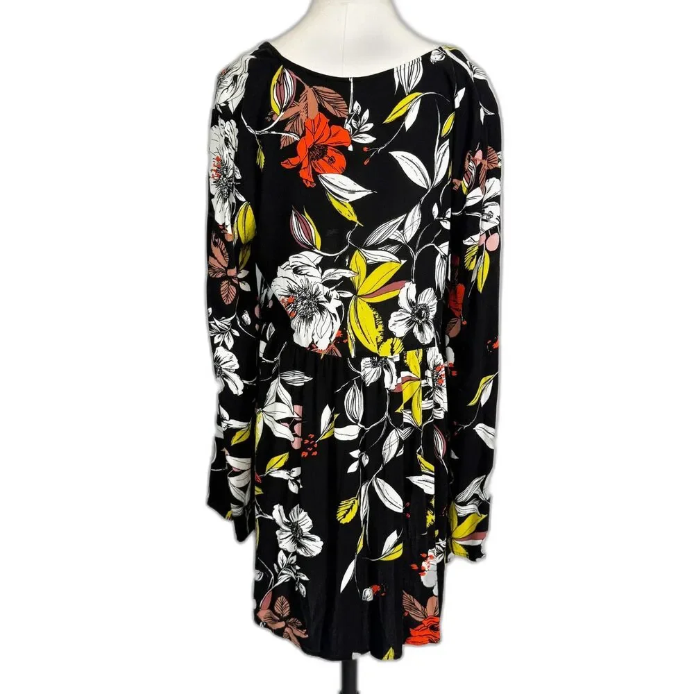 Free People | Babydoll Floral Long Sleeve Dress Tunic Top | Sz M - Picture 3 of 8